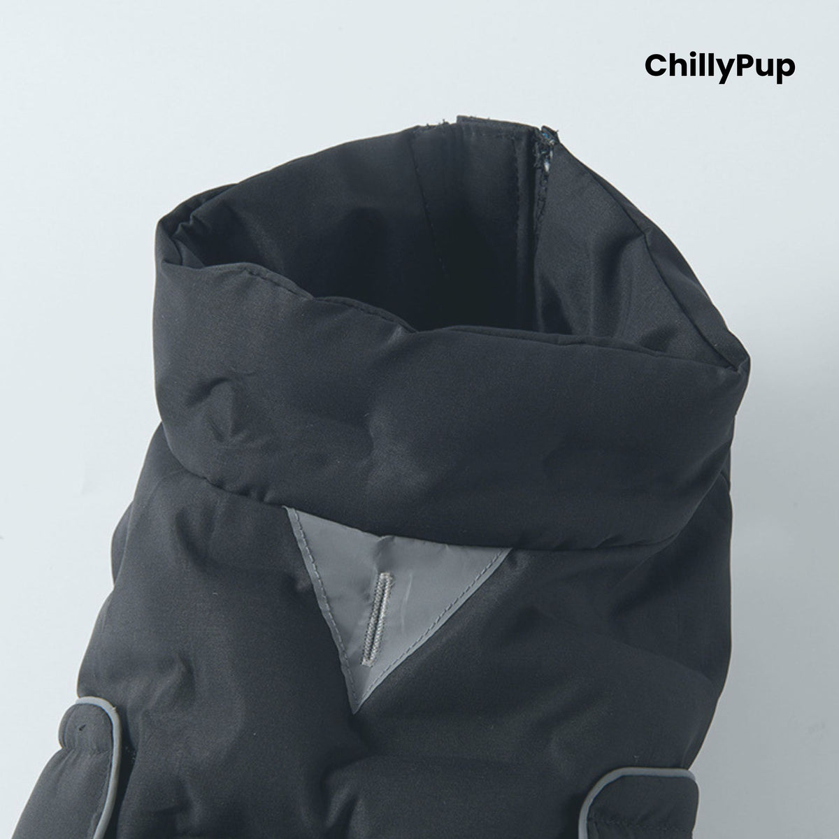 ArcticPuff Dog Coat on a white background with chillypup branding.