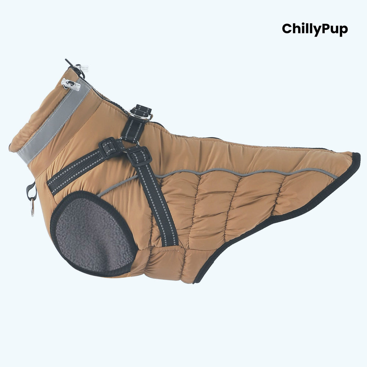 Arctic Core Harness Dog Coat on a white background with 'chillyPup branding
