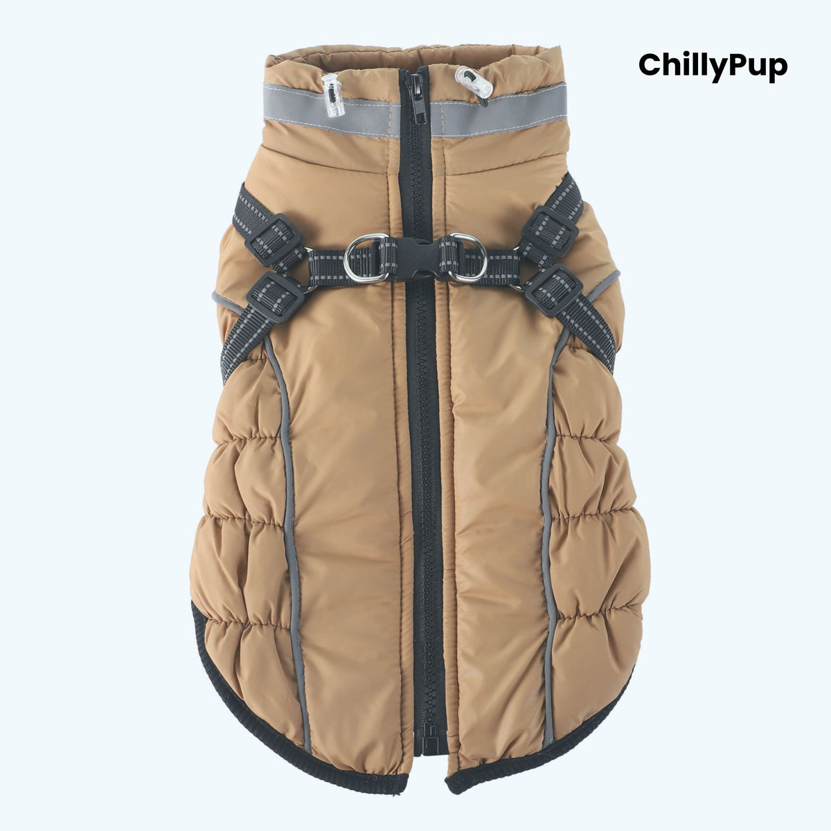Arctic Core Harness Dog Coat on a white background with 'chillyPup branding