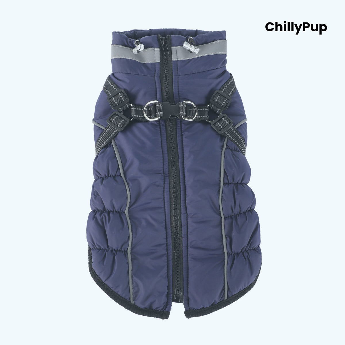 Arctic Core Harness Dog Coat on a white background with 'chillyPup branding