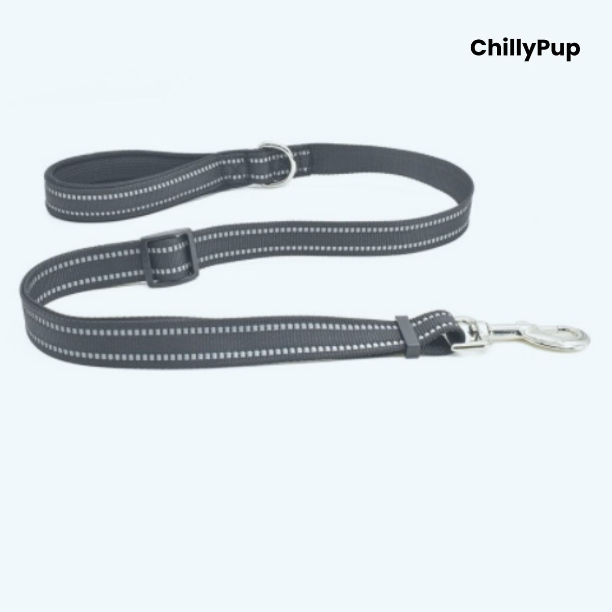 Dog Lead with Back and grey pattern on a white background, branded 'ChillyPup'.