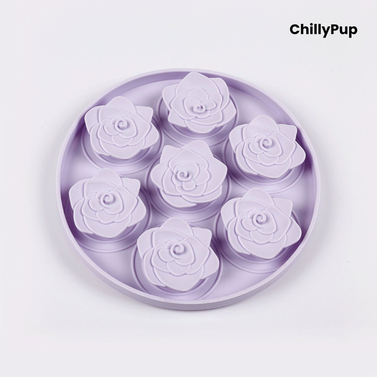 Silicone forage bowl with floral shapes on a white background, branded 'ChillyPup'.