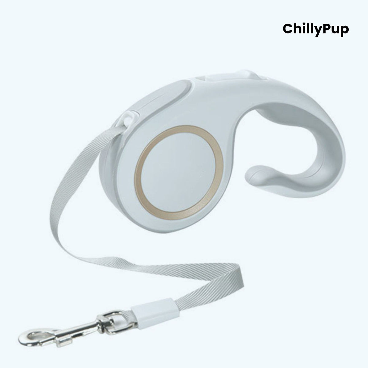 Retractable dog lead with 'ChillyPup' branding on a white background