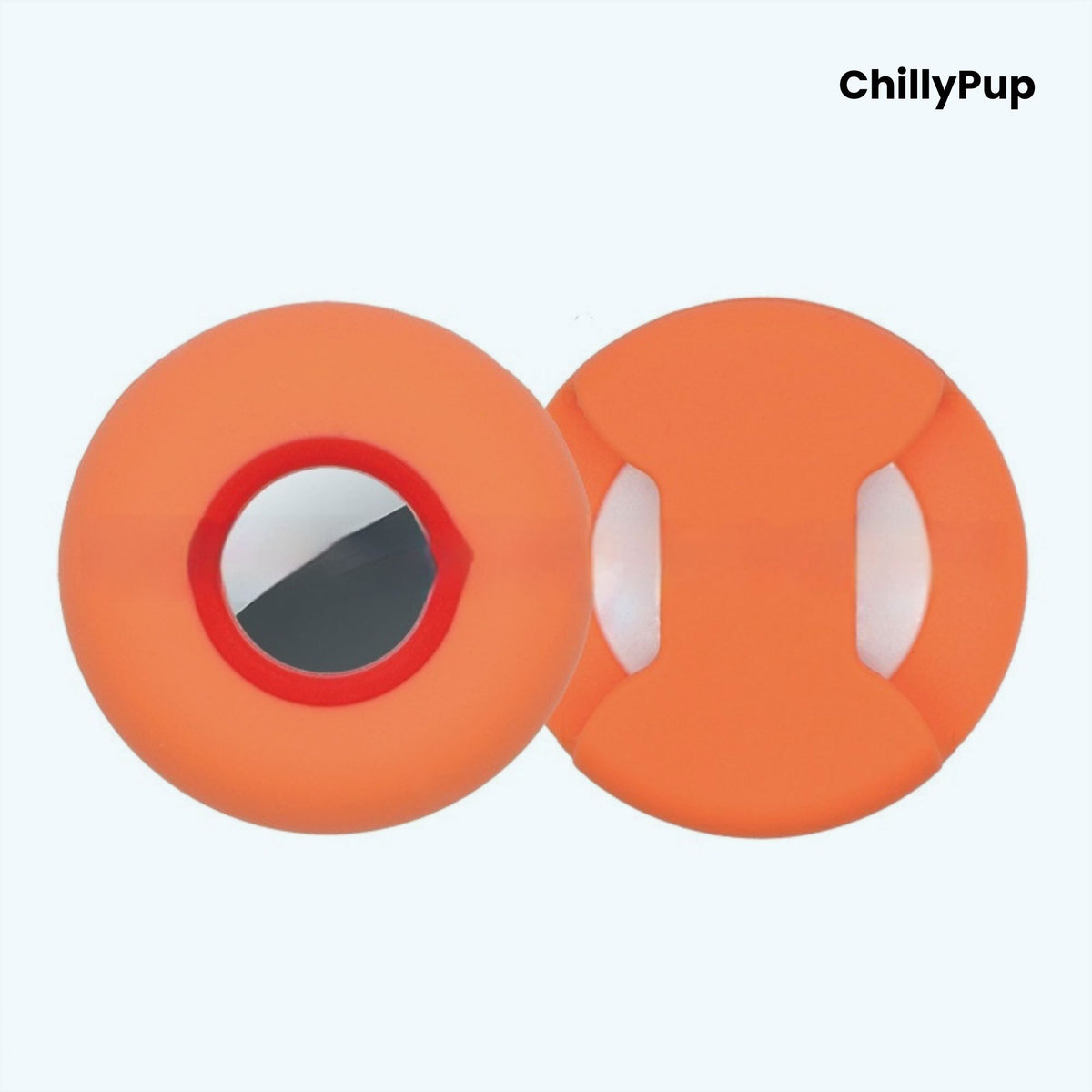 Silicone apple airtag dog collar holder on a white background with ChillyPup branding.