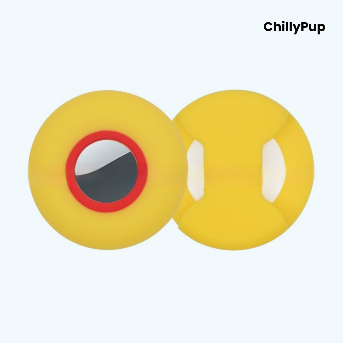 Silicone apple airtag dog collar holder on a white background with ChillyPup branding.