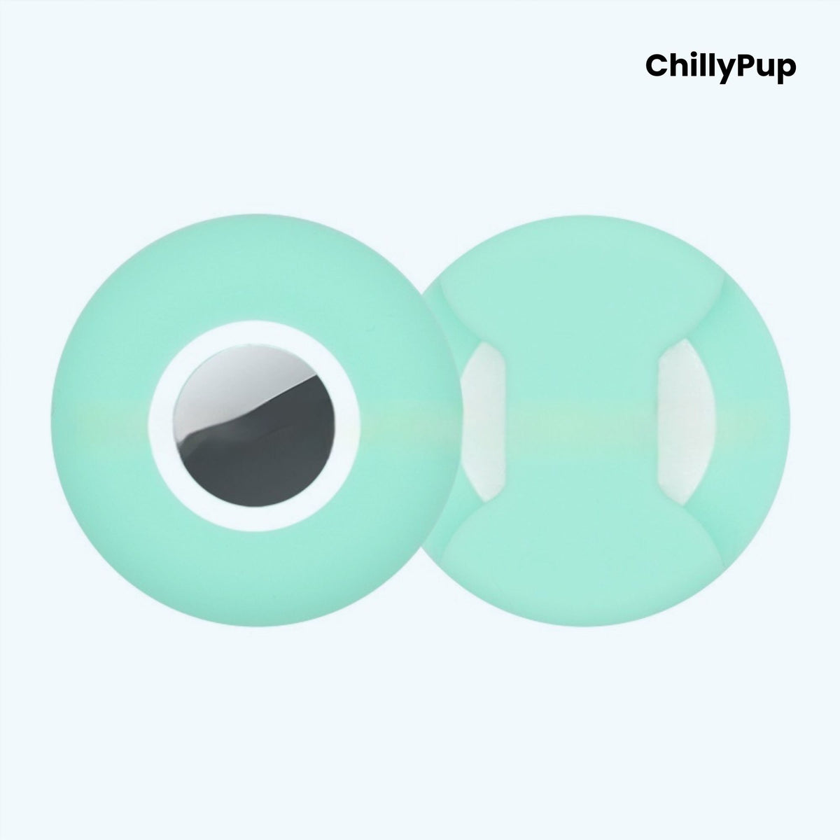 Silicone apple airtag dog collar holder on a white background with ChillyPup branding.
