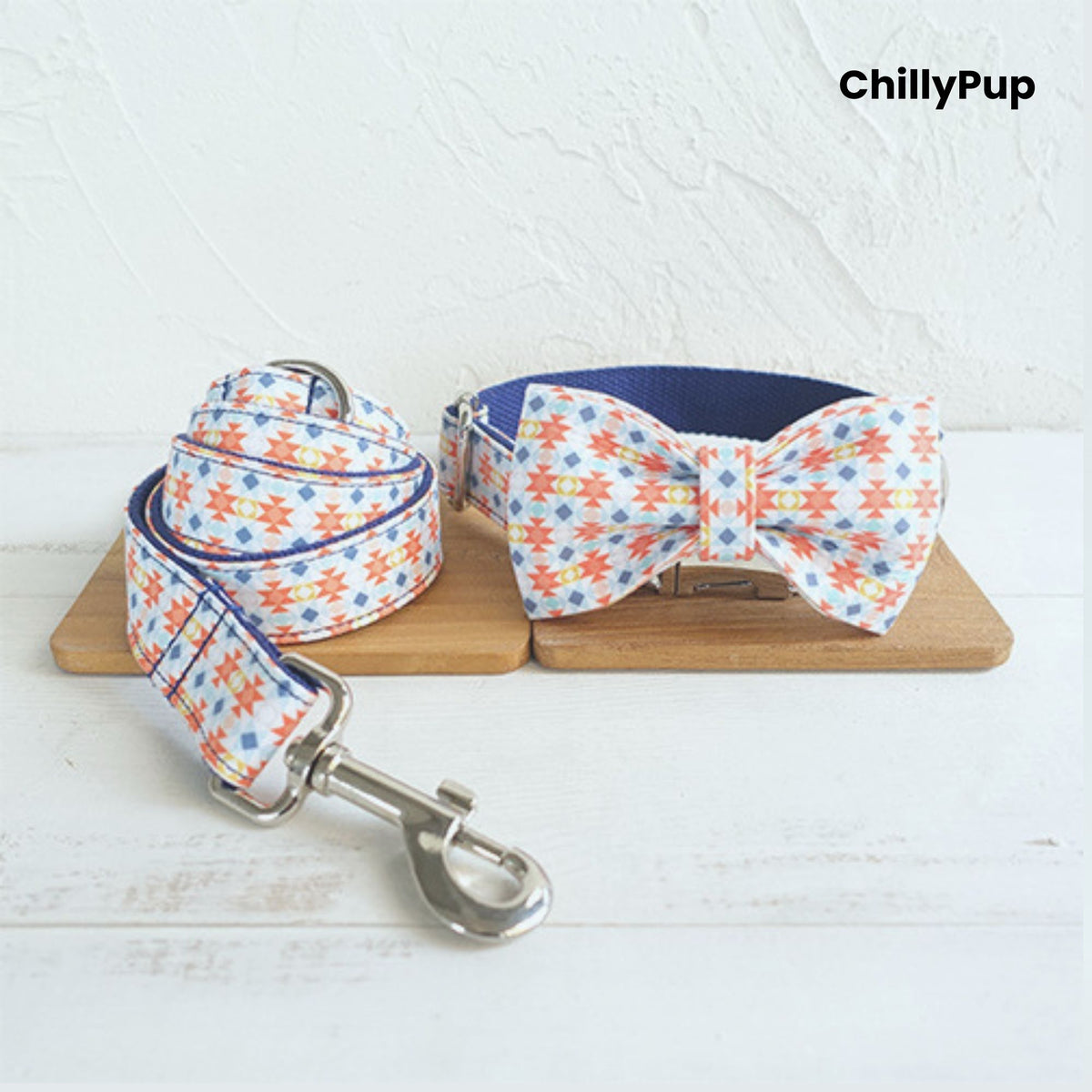 Geo Chic Dog Collar, Lead & Bow Tie Set