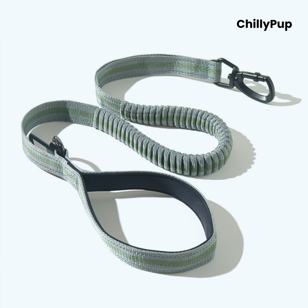 Green padded dog lead with Chillypup Branding