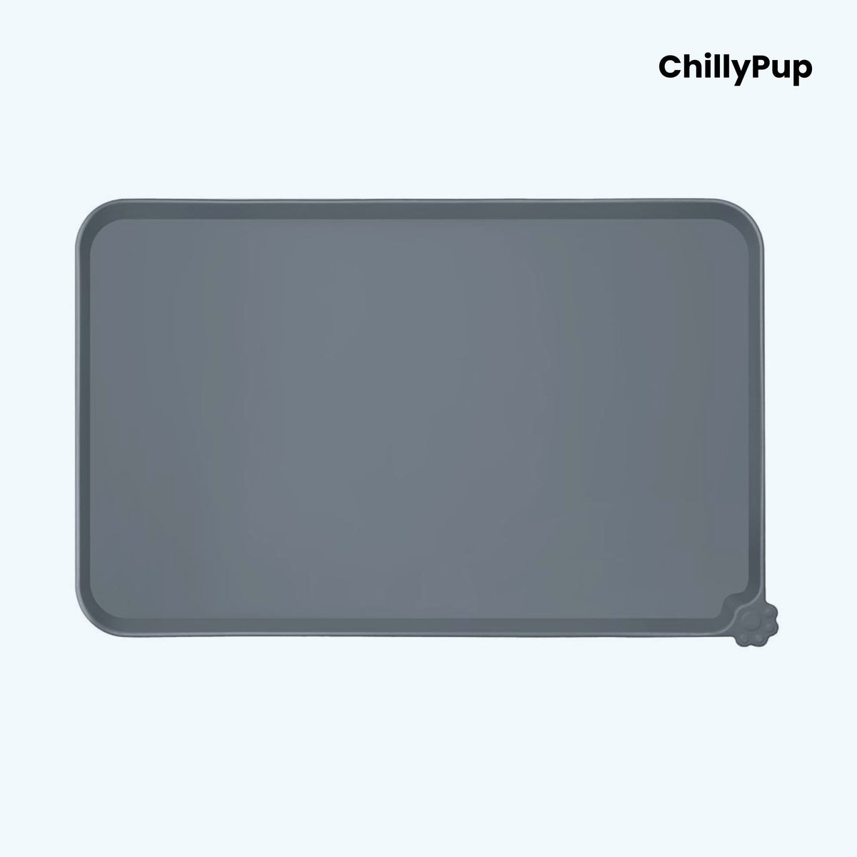 Grey silicone mat with 'ChillyPup' branding on a white background