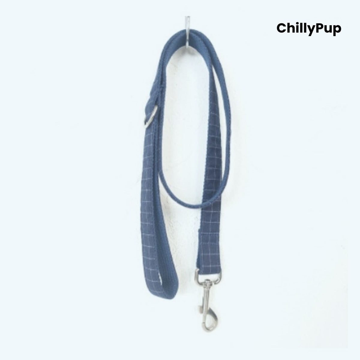 Navy Check Dog lead white Chillypup branding 