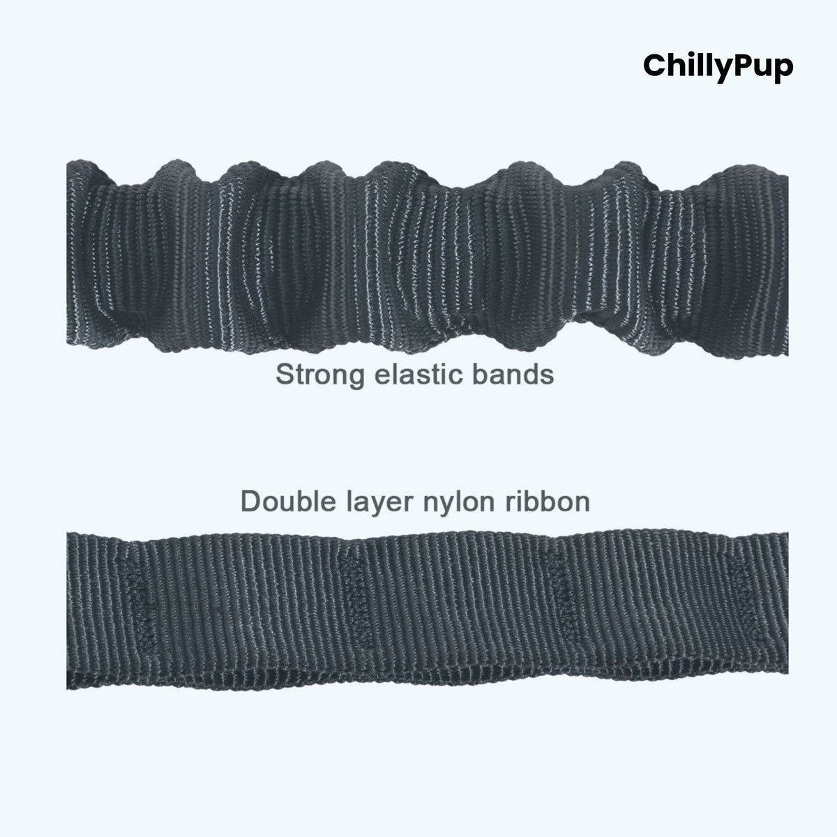 dog lead with bungee feature on a white background, branded 'ChillyPup'.