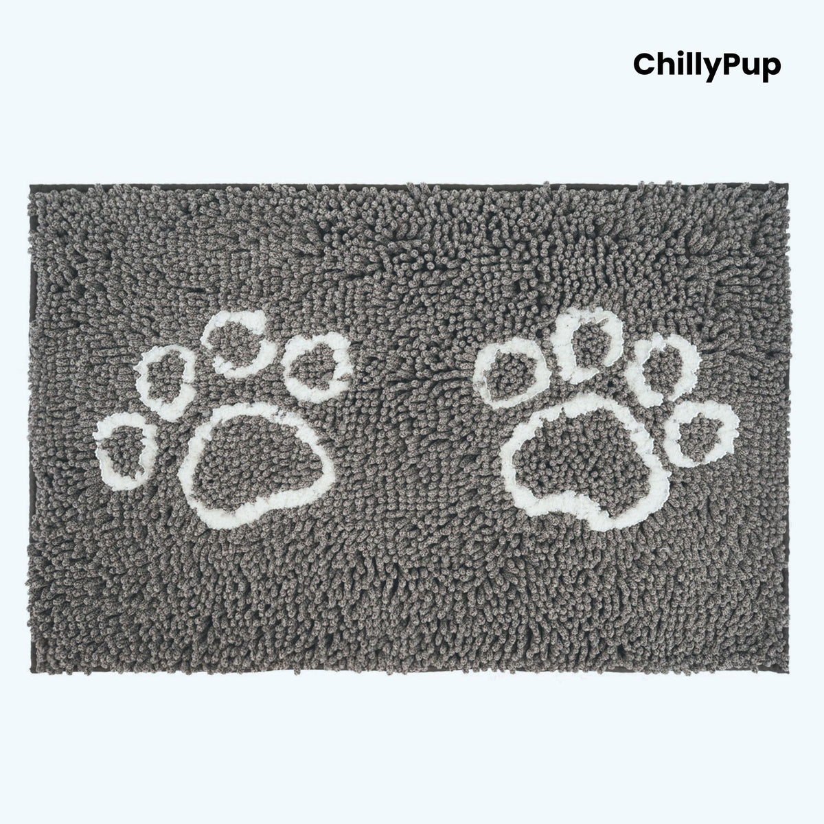 Grey mat with white paw prints and 'ChillyPup' branding