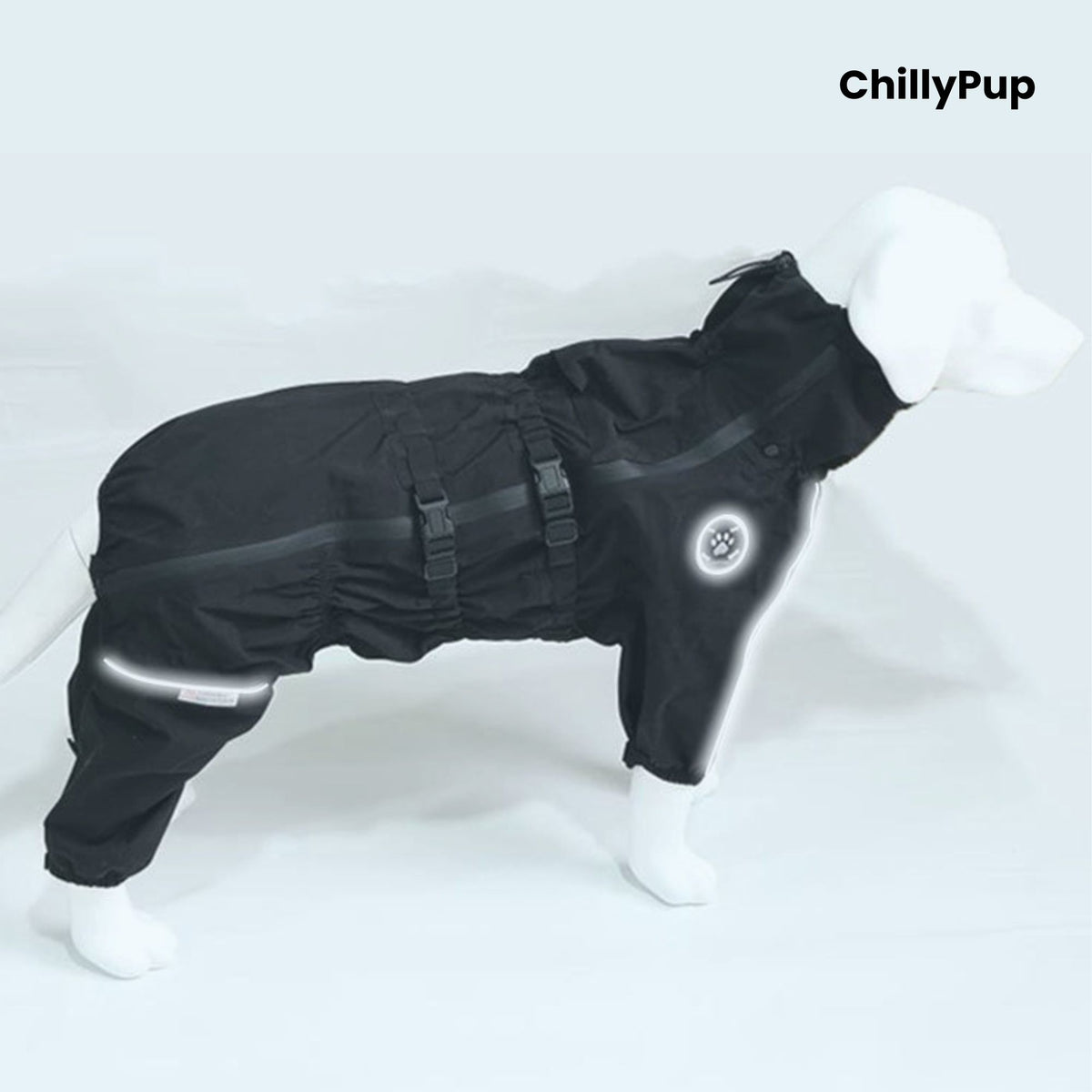 Rain Guard Full-Body Dog Raincoat on a white background with Chillypup branding.