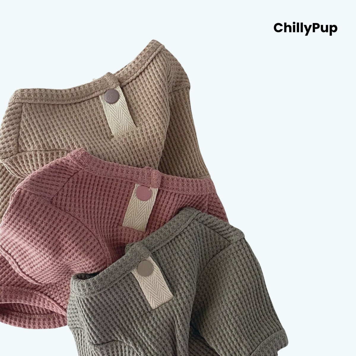 Bramble Waffle Knit Dog Jumper in Taupe, Dusty Rose and Sage