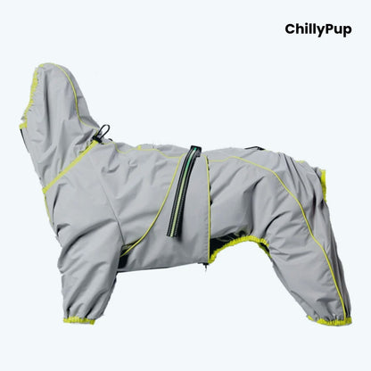 Cloudburst Belly-Zip Dog Suit in Grey with lime reflective trim